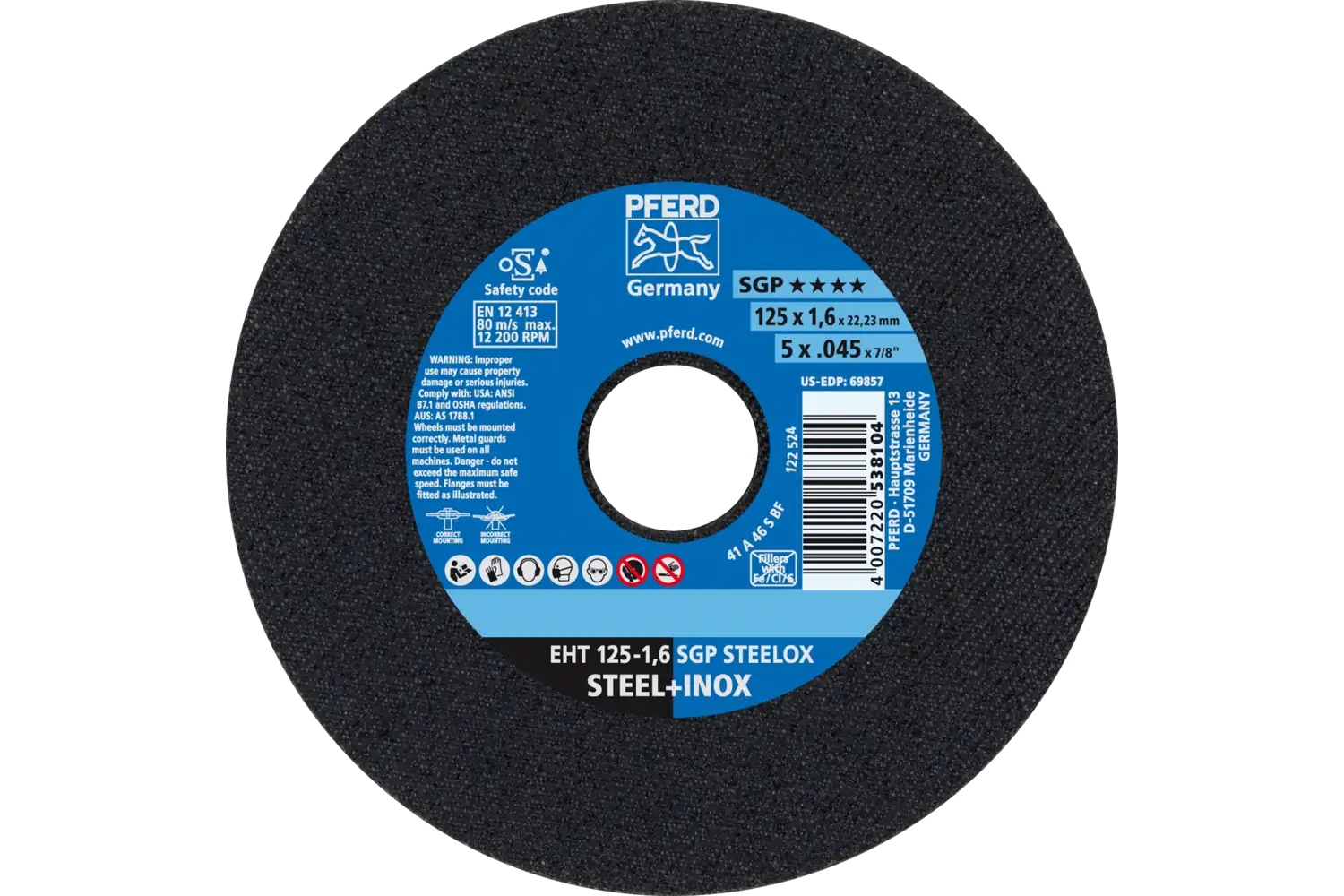 Picture of Pferd Cut-Off Wheel, 5" X .045 X 7/8, Sgp Steelox, T1, Aluminum Oxide